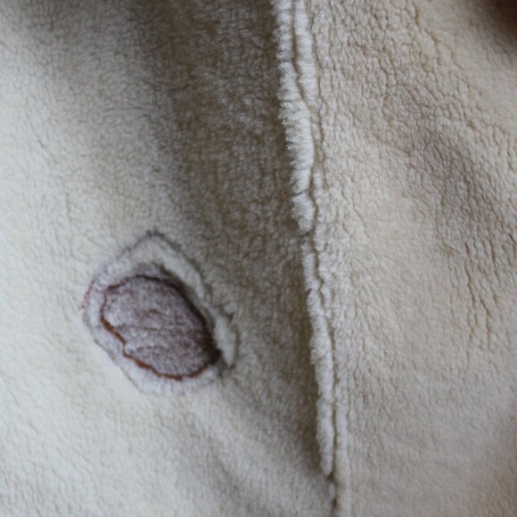 Vintage 80's Tan  Sawyer Napa Ca Women's Shearling Sheepskin Fur Long Coat 16 - Picture 13 of 13